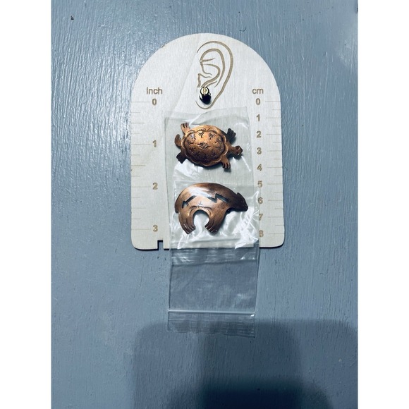 Navajo Stamped Copper Spirit Bear & Turtle Lapel Fetish Pin Brooch - Picture 11 of 12